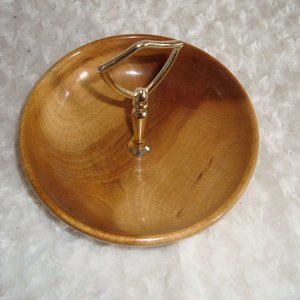 Mid Century Ralph Bailey Myrtlewood Bowl Trinket Nuts Keys with Gold Handle
